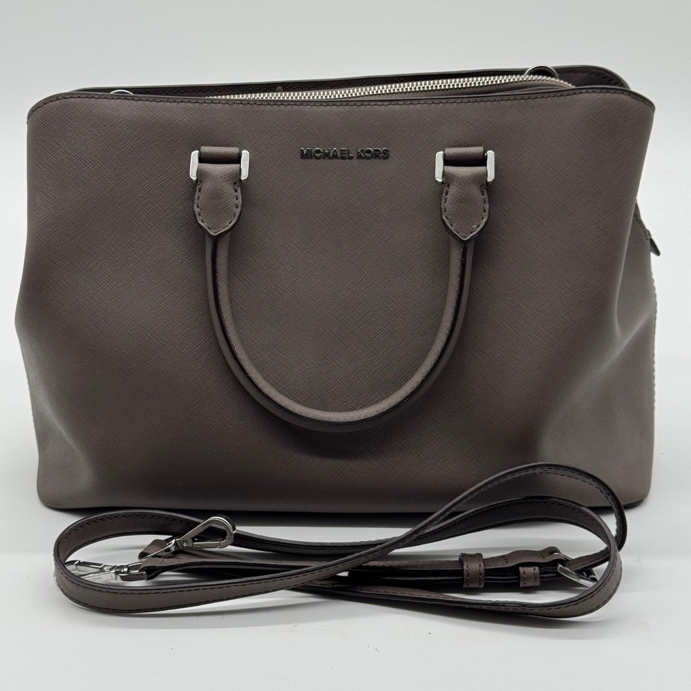 Michael Kors Savannah Satchel Taupe Saffiano Leather Handbag Crossbody Bag